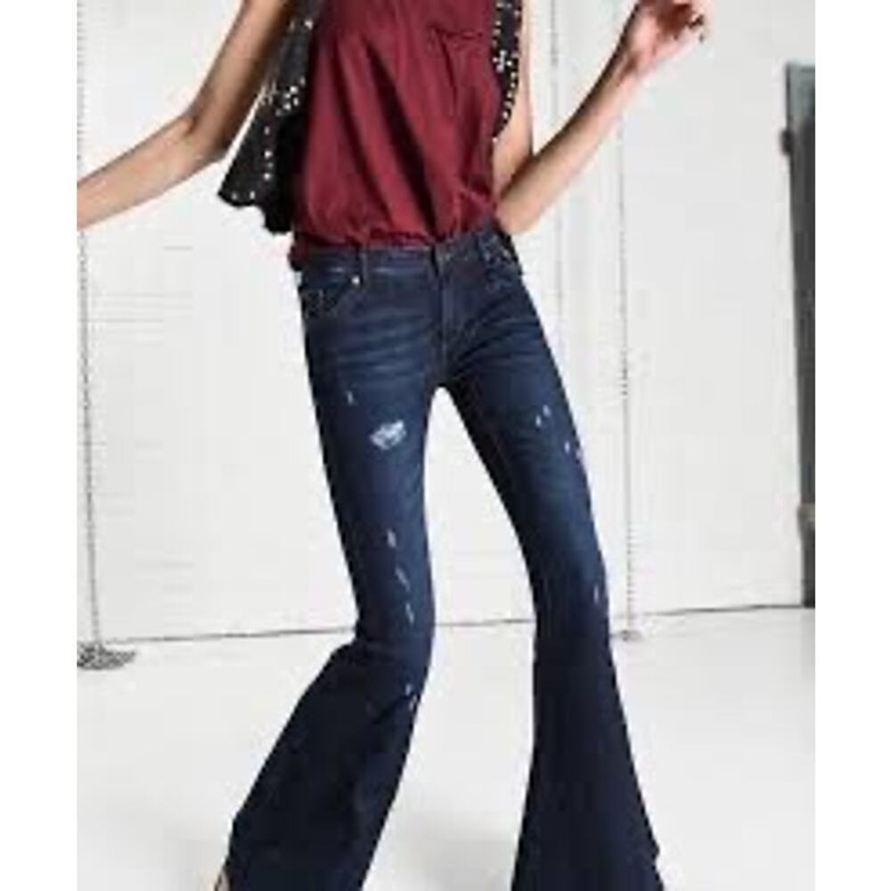One Teaspoon Womens Arizona Marines Low Waist Skinny‎ Leg Exterme Flare Jeans 26